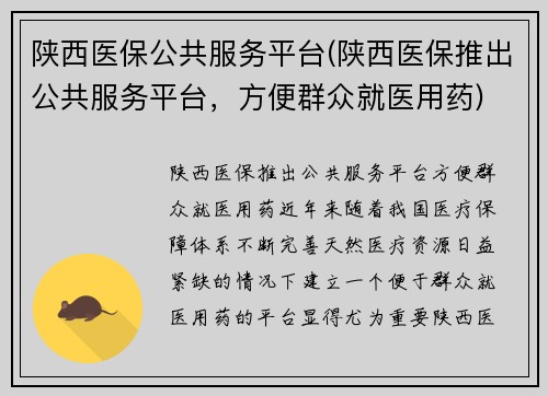 陕西医保公共服务平台(陕西医保推出公共服务平台,方便群众就医用药)